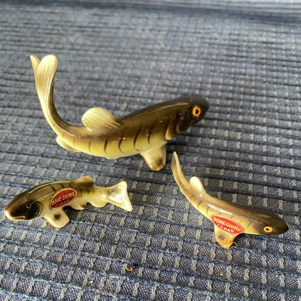 Set of 3 Vintage Miniature Hand-Painted Porcelain Fish